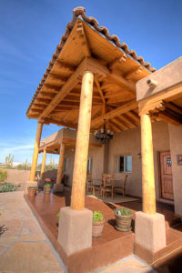 patio with pergola and wooden columns